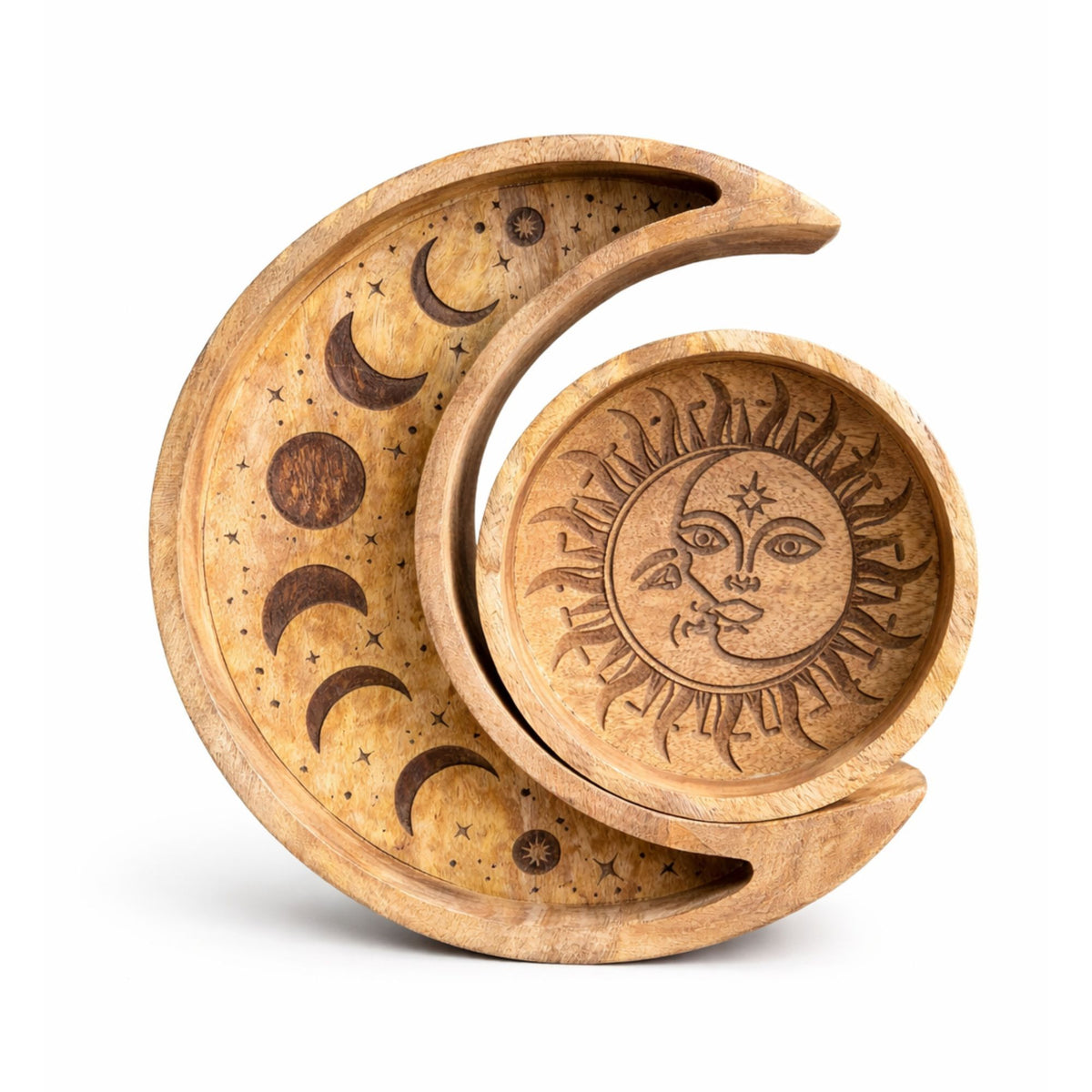 Set aus zwei Holztabletts – Sonne und Mond