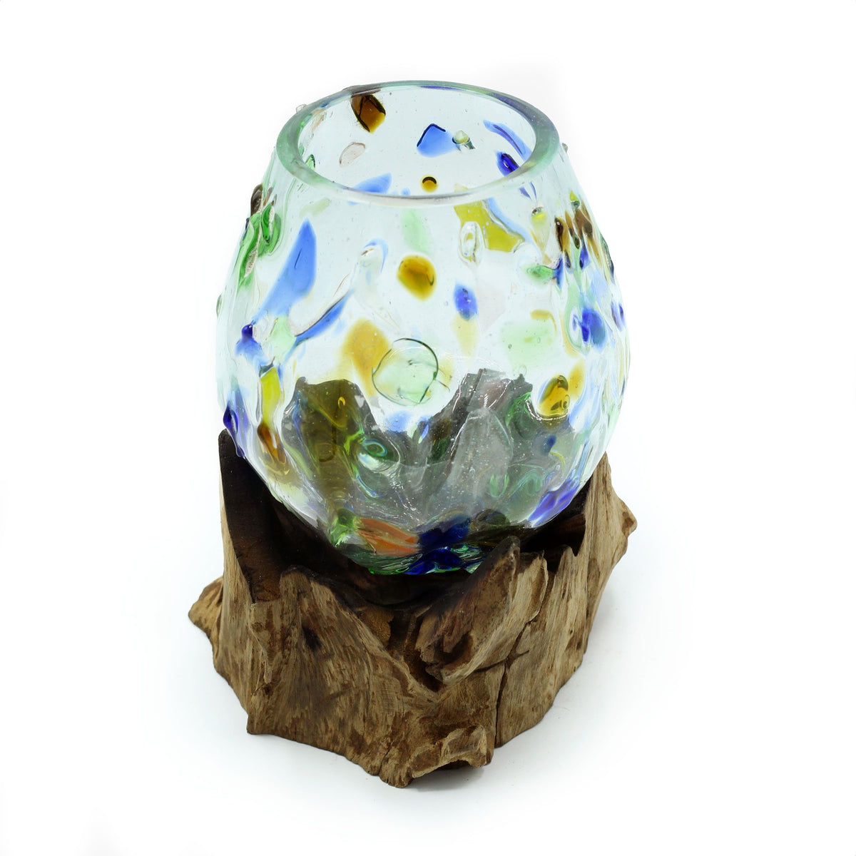 Farbige Glasschale auf Holz – mittel