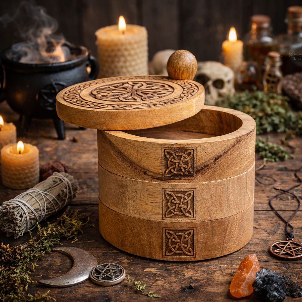 Drehbare Box mit drei Ebenen – keltisches Motiv.