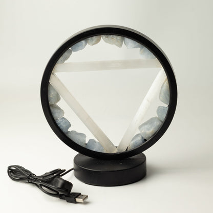 Dekorative Lampe Halo – Aquamarin und Selenit · Wasser