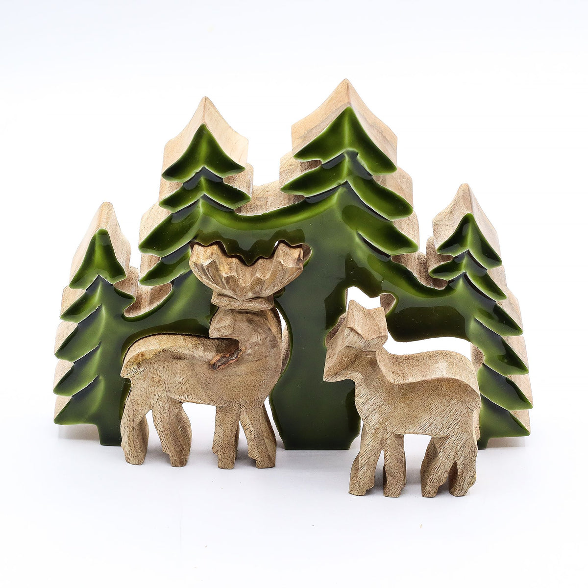 2 Rehe im Wald (3D) – Holzdekoration 18 x 23 cm