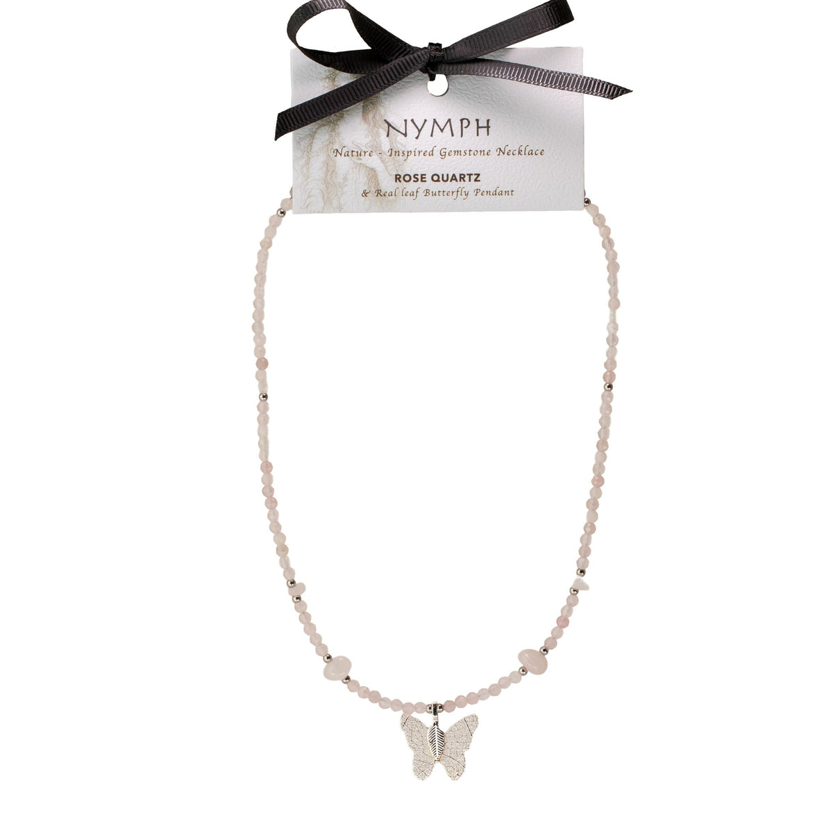 Mineralienkette Nymphe mit Schmetterling – Rosenquarz