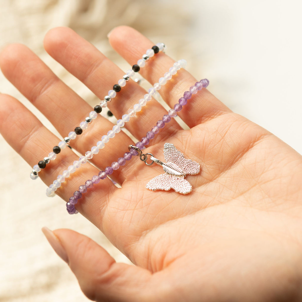 Set mit 3 Mineralienarmbändern Nymphe – Vollmond