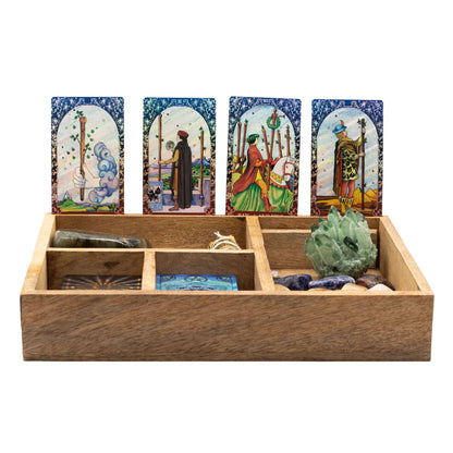Tarot-Organizer aus Mangoholz – vier Fächer