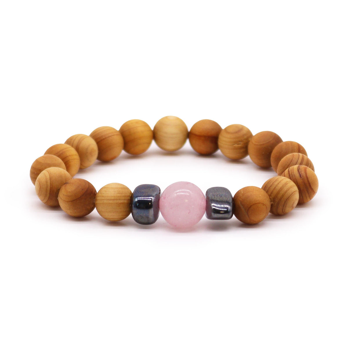 Herzchakra-Armband aus Zedernholz mit Rosenquarz
