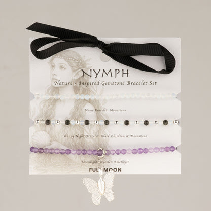 Set mit 3 Mineralienarmbändern Nymphe – Vollmond