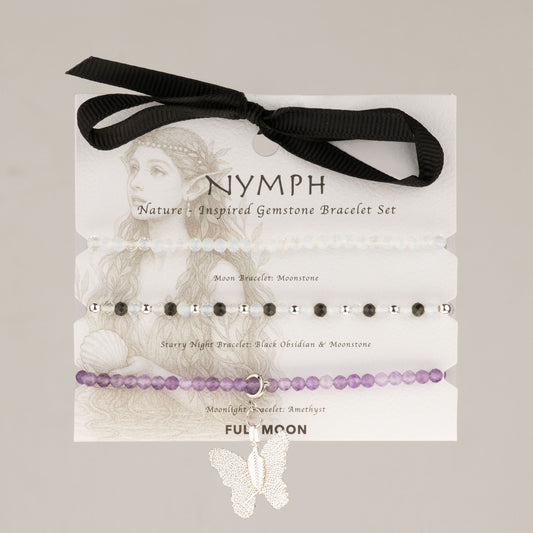 Set mit 3 Mineralienarmbändern Nymphe – Vollmond
