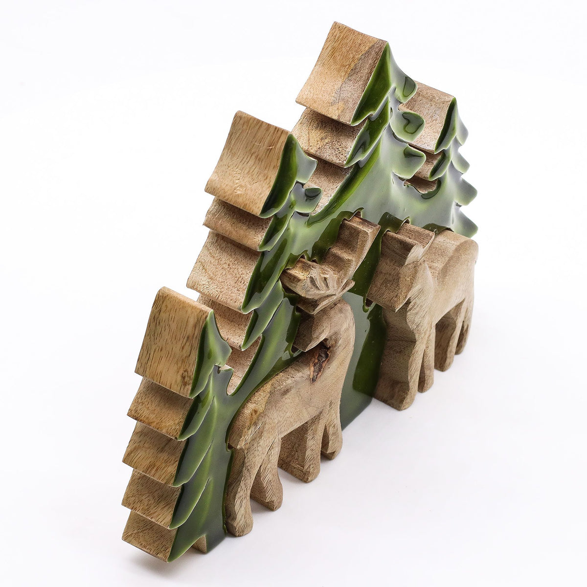2 Rehe im Wald (3D) – Holzdekoration 18 x 23 cm