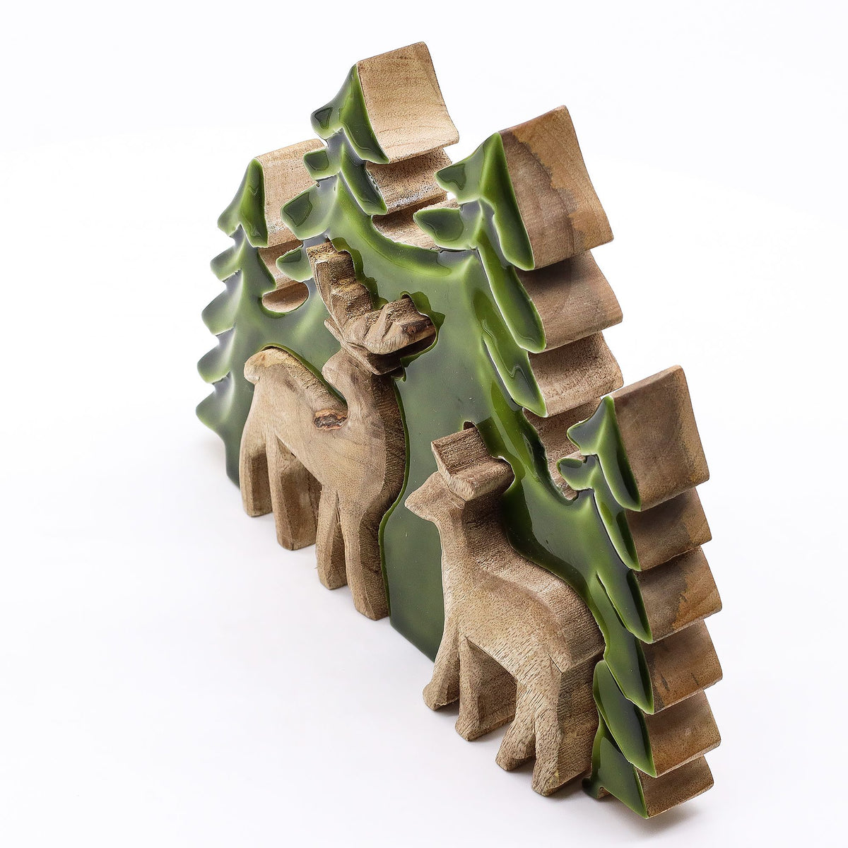 2 Rehe im Wald (3D) – Holzdekoration 18 x 23 cm