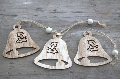 3er-Pack Weihnachtsdeko aus Holz – Glocke