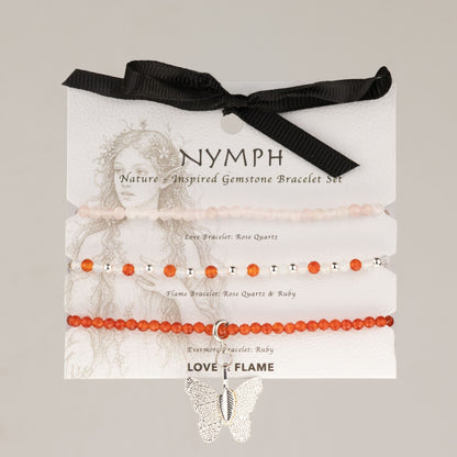 Set mit 3 Nymphen-Mineralarmbändern – Liebe und Flamme