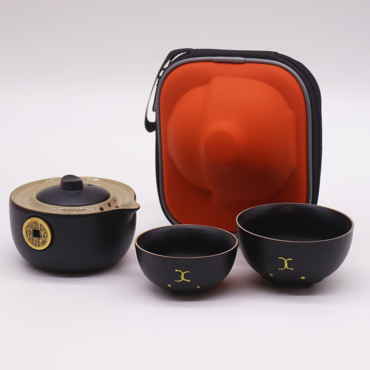 Reise-Tee-Set „Glückskatze“ – 2 Tassen, Schwarz