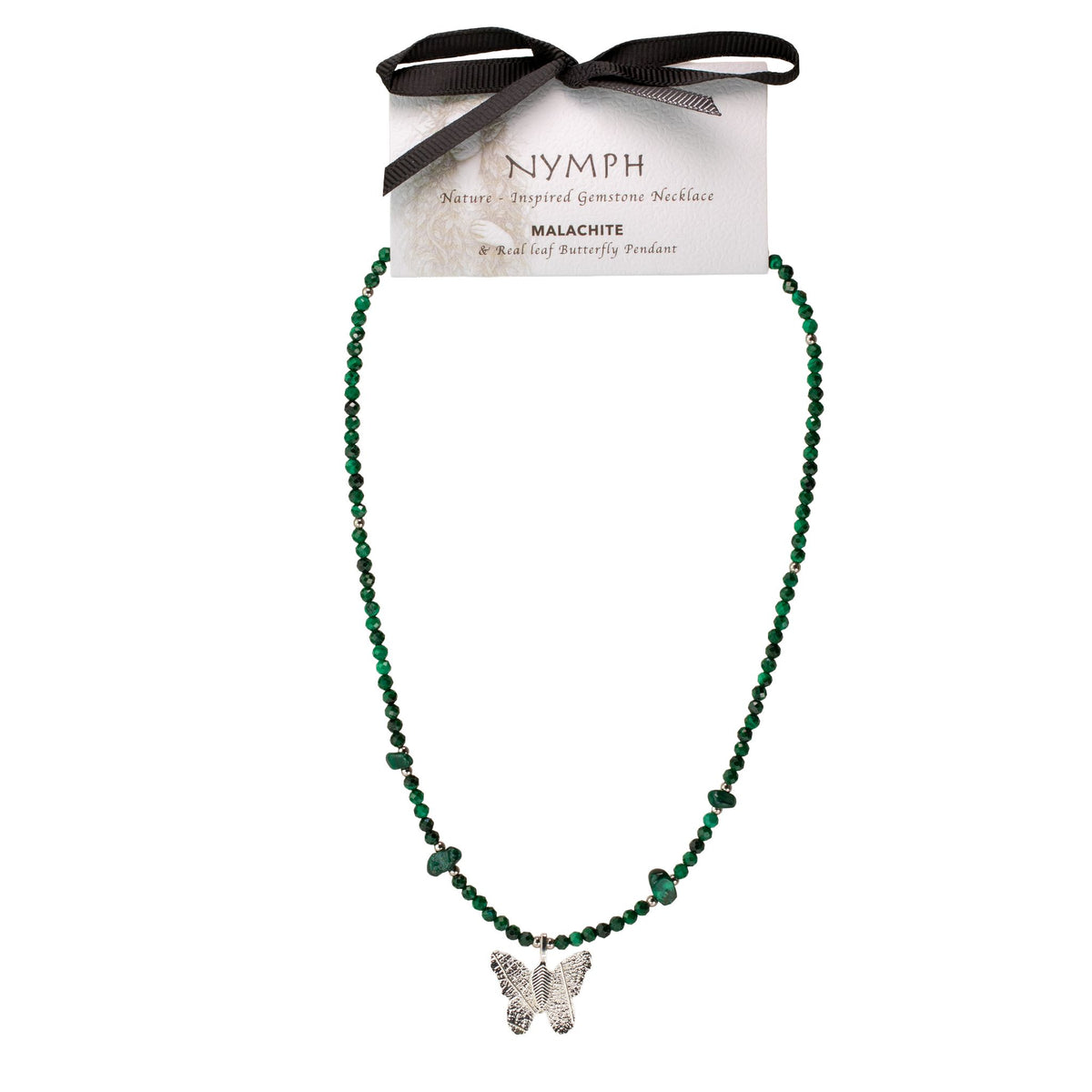 Mineralienkette Nymphe mit Schmetterling – Malachit