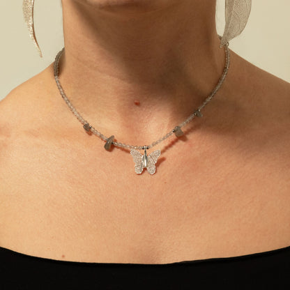 Mineralienkette Nymphe mit Schmetterling – Labradorit