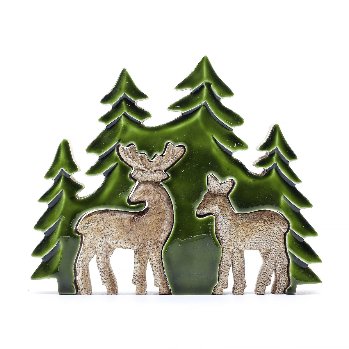 2 Rehe im Wald (3D) – Holzdekoration 18 x 23 cm