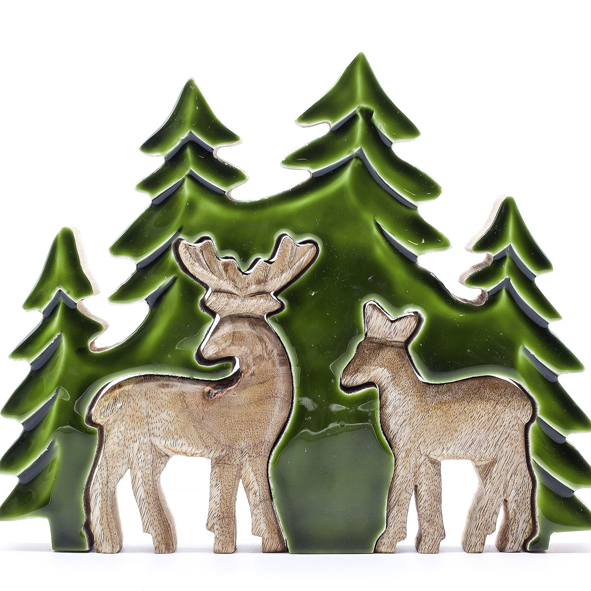 2 Rehe im Wald (3D) – Holzdekoration 18 x 23 cm