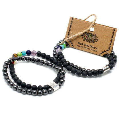 Magnetisches Edelsteinarmband – Schwarzer Stein (Chakra)