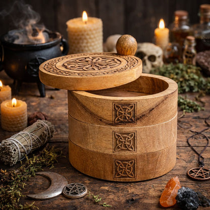 Drehbare Box mit drei Ebenen – keltisches Motiv.