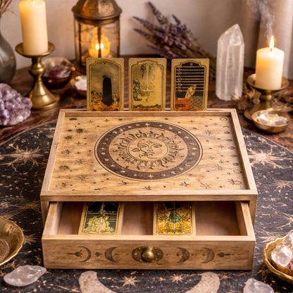 Tarotbox mit Schublade – Sonne und Mond