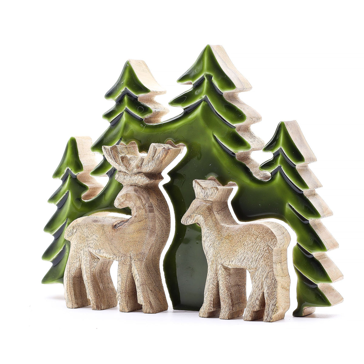 2 Rehe im Wald (3D) – Holzdekoration 18 x 23 cm