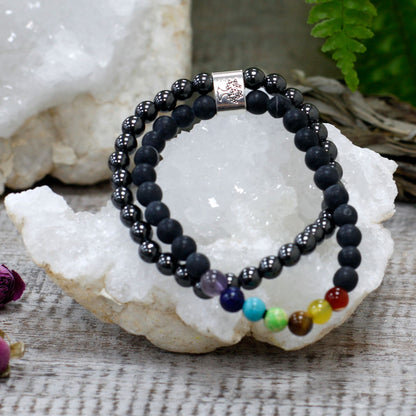 Magnetisches Edelsteinarmband – Schwarzer Stein (Chakra)