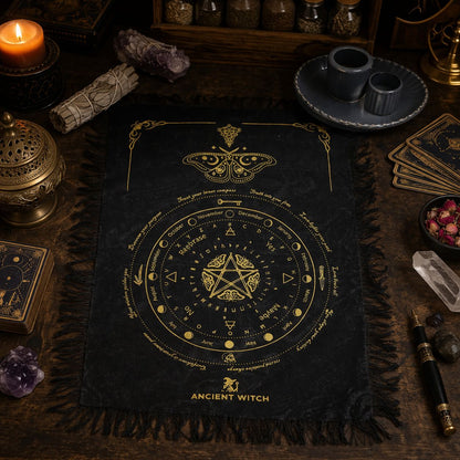 Pendelbasis „Antike Hexe“ – Motte · Schwarz und Gold