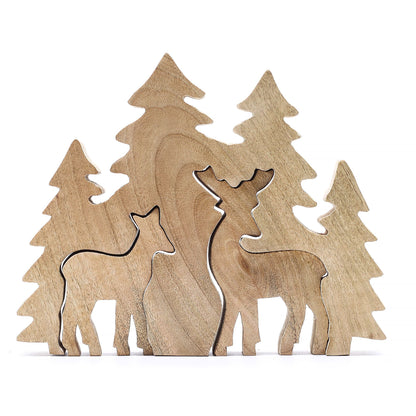 2 Rehe im Wald (3D) – Holzdekoration 18 x 23 cm