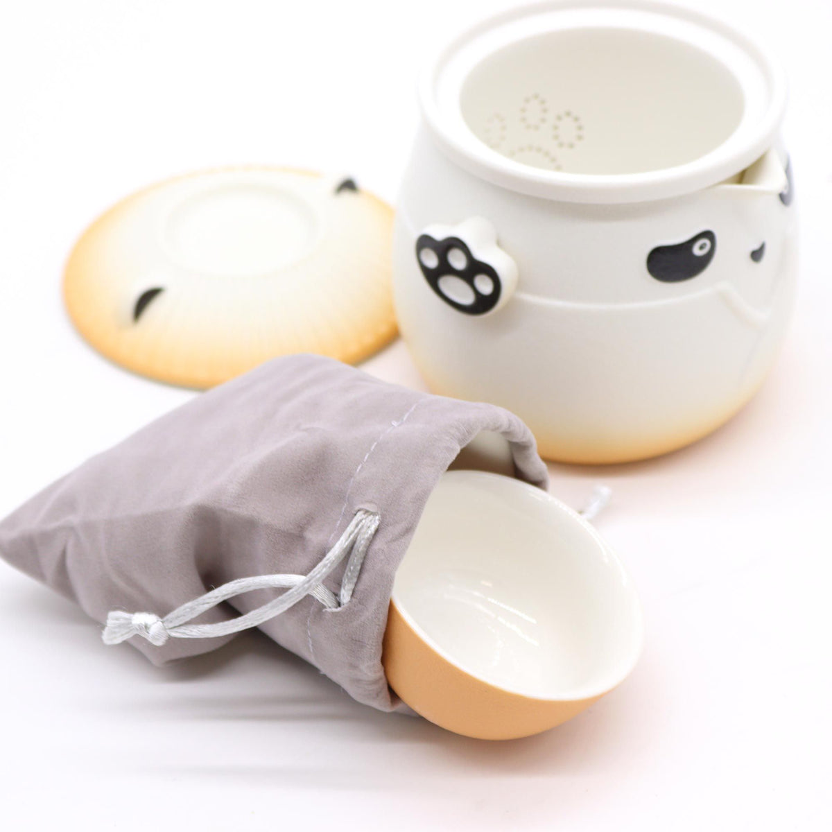 Panda-Teekannen-Set mit 3 Tassen – Orange