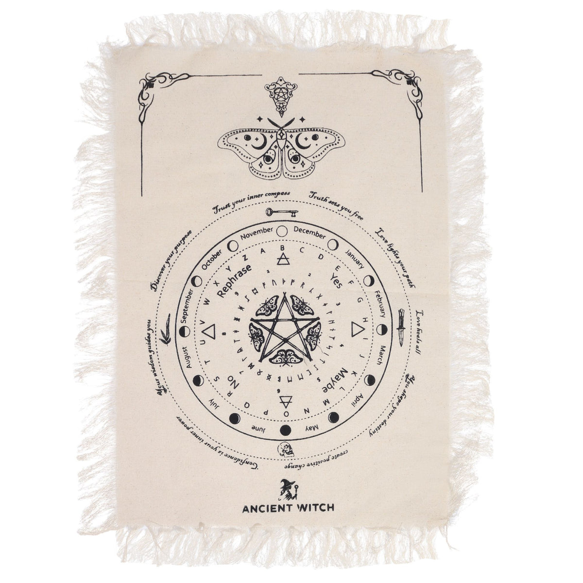 Pendelkissen „Antike Hexe“ – Motte · Natur und Schwarz