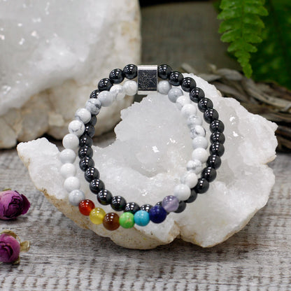 Magnetisches Edelsteinarmband – Weißer Howlith (Chakra)
